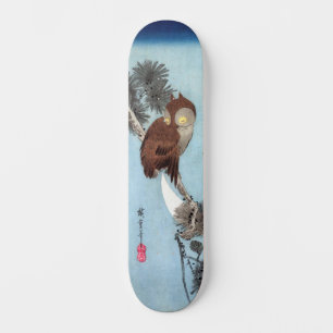 Skateboard Hiroshige - Chouette à cornes, pin et lune à crois
