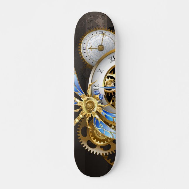 Skateboard Horloge à vapeur avec libellule mécanique (Devant)