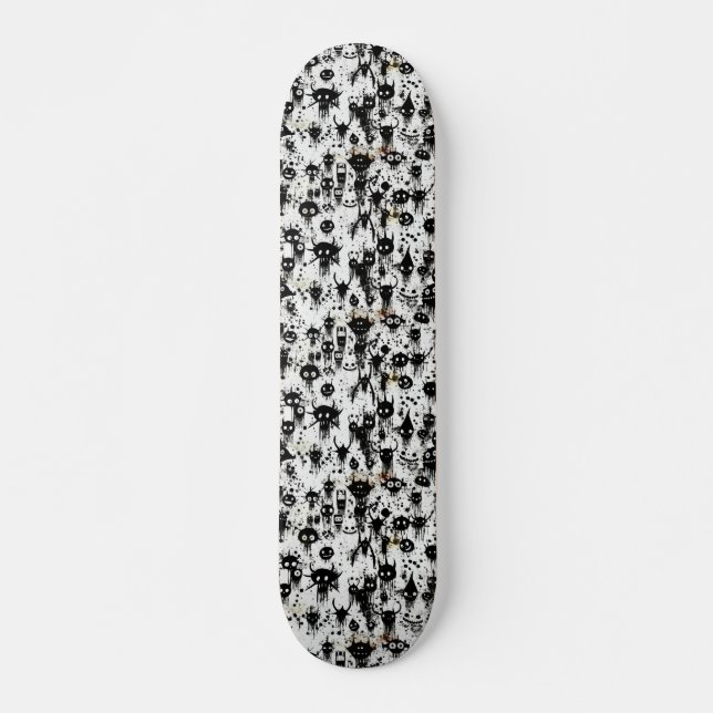 Skateboard Horreur Abstraite éffrayante noire et blanche (Devant)