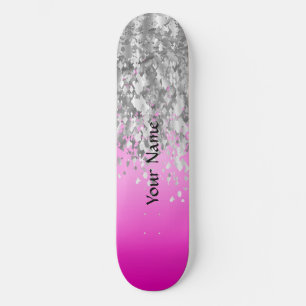 Skateboard Hot pink and faux glitter