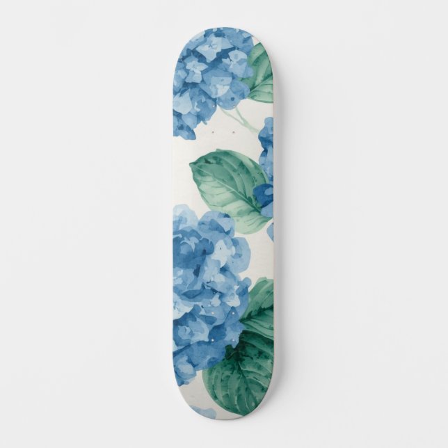 Skateboard Hydrangea Bleus Aquarelle Florale Botanique Florai (Recto)