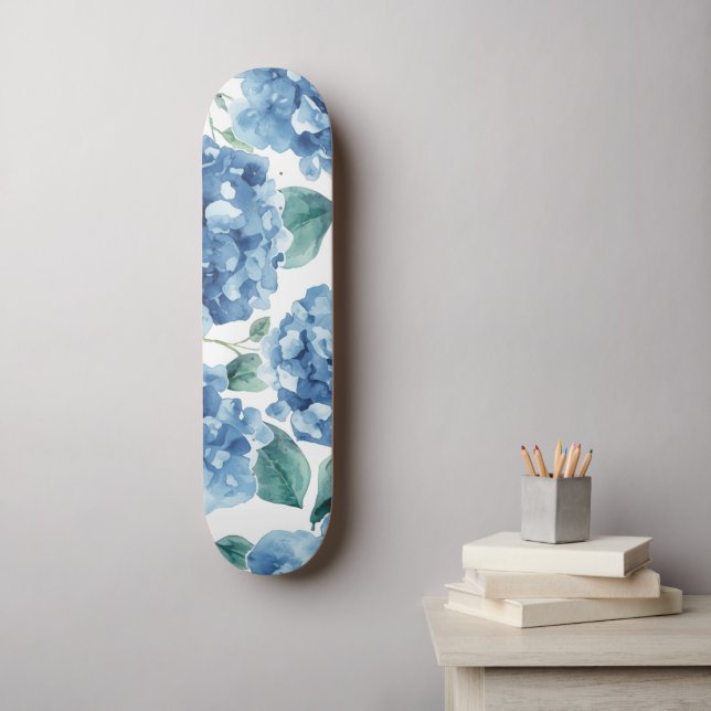 Skateboard Hydrangea Blues | Motif Fleur Fleur d'aquarelle (Art mural)