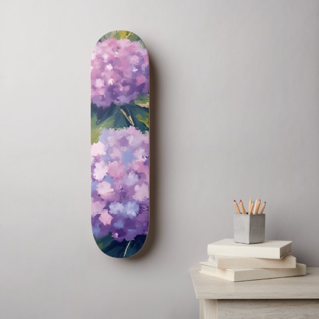 Skateboard Hydrangée violette Aquarelle Florale (Art mural)