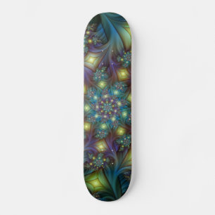 Skateboard Illuminé Abstrait brillant Turquoise violet Fracta