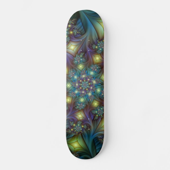 Skateboard Illuminé Abstrait brillant Turquoise violet Fracta (Recto)