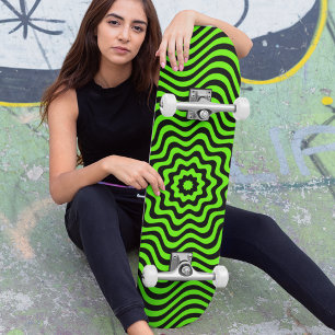 Skateboard Illusion optique Motif noir néon vert personnalisé