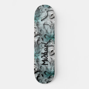 Skateboard Illustration Blue Grafitti Swag avec typographie