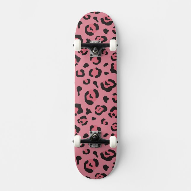 Skateboard Illustration d'animal de rose de léopard (Recto)