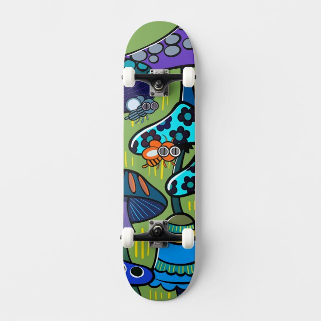 Skateboard Illustration de champignon coloré (Recto)