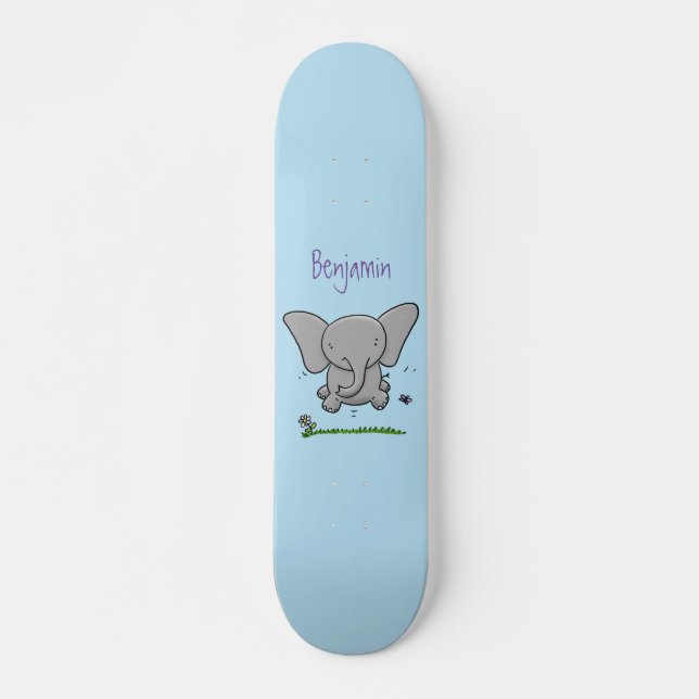Skateboard Illustration de dessin animé d'un bébé éléphant mi (Devant)