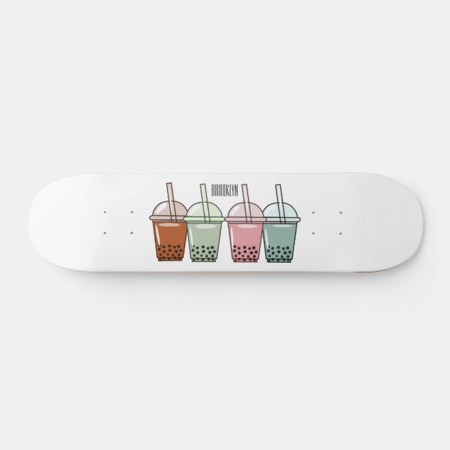 Skateboard Illustration de dessin animé pour le thé de bulle (Horz)