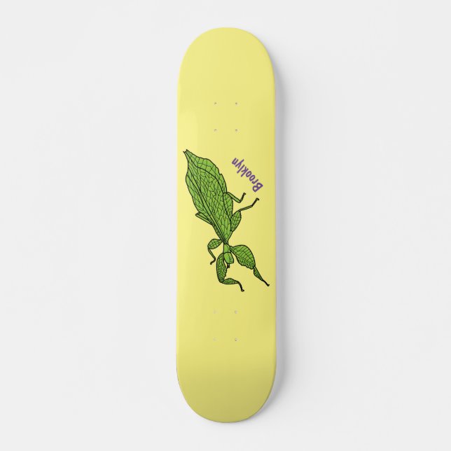 Skateboard Illustration de dessin d'insecte des feuilles vert (Devant)
