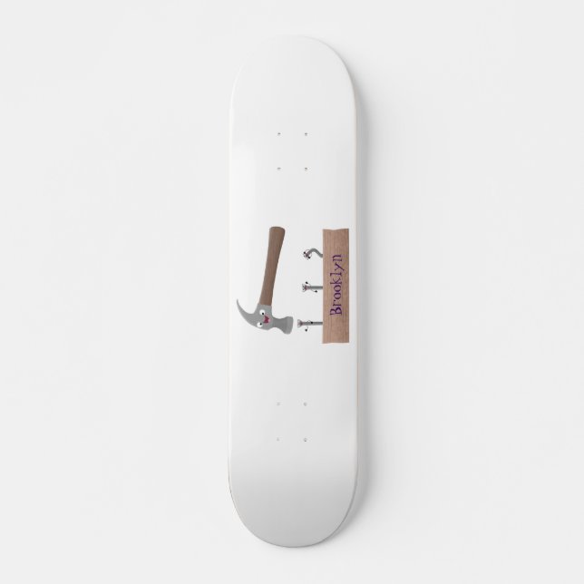 Skateboard Illustration de dessin mignon, marteau et ongles (Devant)