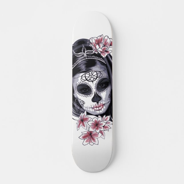 Skateboard Illustration de fleurs de fleurs de crâne de sucre (Devant)