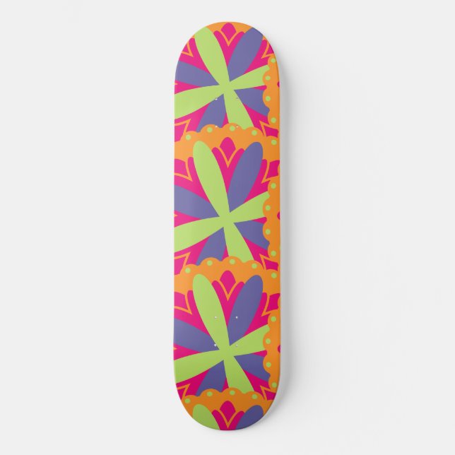Skateboard Illustration de formes florales orange (Recto)