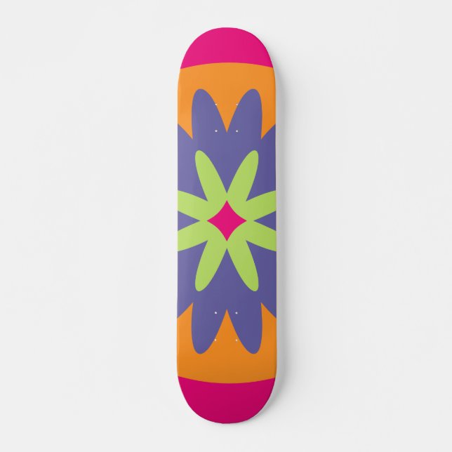 Skateboard illustration de formes florales orange et rose (Devant)