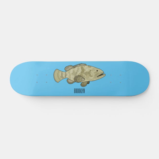 Skateboard Illustration de la caricature du poisson de mérou (Horz)
