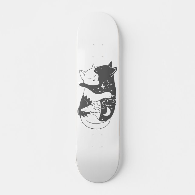 Skateboard Illustration de la nuit du chat de jour - Choisir  (Devant)