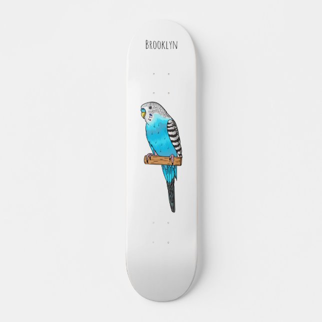 Skateboard Illustration de l'oiseau bleu budgerigar (Devant)