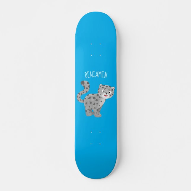 Skateboard Illustration de mignon léopard des neiges (Devant)