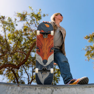 Skateboard Illustration de renard stylisée avec fond floral