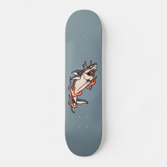 Skateboard Illustration de style tatouage flamboyant requin (Recto)