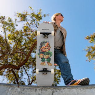 Skateboard Illustration de troll drôle scandinave aquarelle