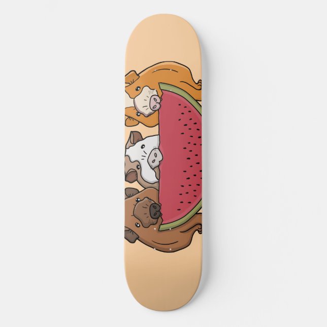 Skateboard Illustration des Cochons de Guinée et de la pastèq (Recto)