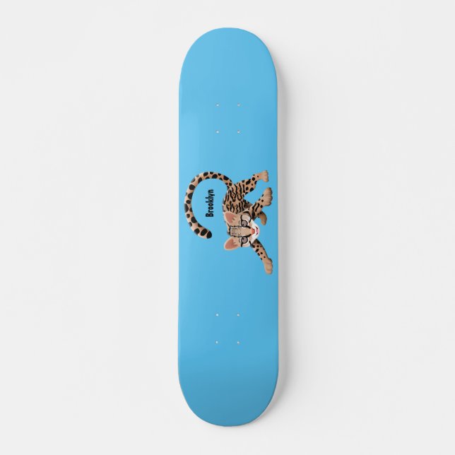 Skateboard Illustration d'ocelot mignon (Devant)