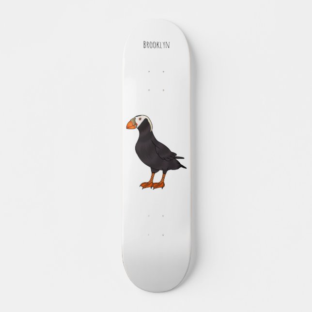 Skateboard Illustration d'oiseau bouffon touffu (Devant)