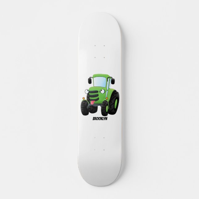 Skateboard Illustration du joli joyeux tracteur agricole vert (Devant)