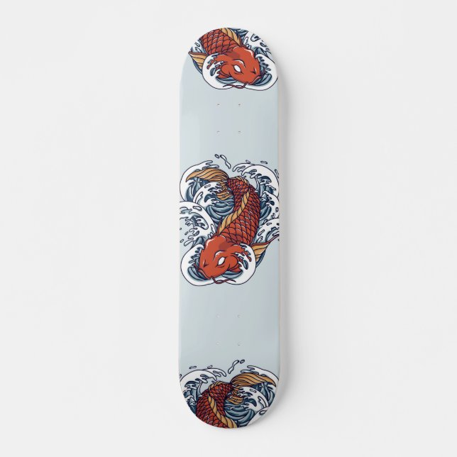 Skateboard Illustration du poisson rouge japonais Koi (Devant)