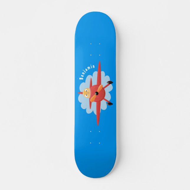 Skateboard Illustration d'un avion rouge volant mignon (Devant)