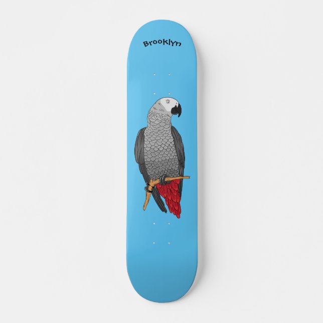 Skateboard Illustration d'un perroquet gris en Afrique (Devant)