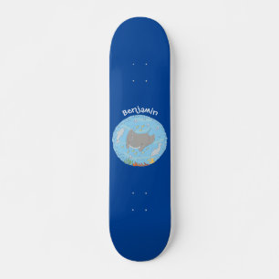 Skateboard Illustration d'une mignonne raie manta et de bulle