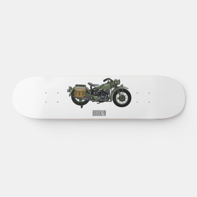 Skateboard Illustration d'une moto de croiseur militaire (Horz)