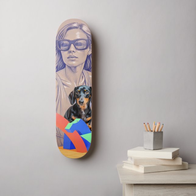 Skateboard Illustration en techniques mixtes d'une femme et d (Art mural)