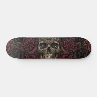 Skateboard Illustration gothique de crâne complexe et de rose