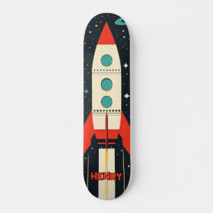 Skateboard Illustration Retro Space Rocket