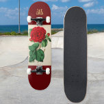 Skateboard Illustration vintage de Fleur de Rose Rouge Monogr<br><div class="desc">Ce skateboard élégant présente une illustration vintage d'une belle rose rouge fleurie. L'arrière - plan est de couleur bordeaux. Personnalisez avec votre initiale comme un monogramme,  affiché dans une police rétro ornée. Image de la Biodiversity Heritage Library www.biodiversitylibrary.org</div>