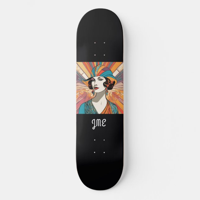 Skateboard Image Art Déco Inspiré Monogramme élégant (Recto)