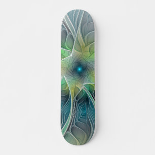 Skateboard Imaginaire fleuri Moderne Bleu Vert Fractal Fleur