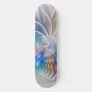 Skateboard Imaginaire Floral, Fleur Fractale Abstraite coloré