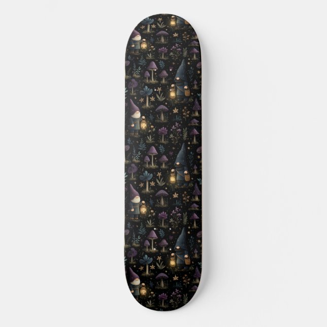 Skateboard Imaginaire foncé Gnome et Motif de champignons (Recto)