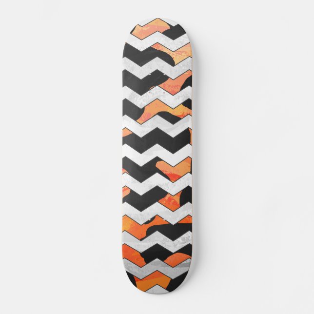 Skateboard Impression Chevron noir et orange de vache (Recto)