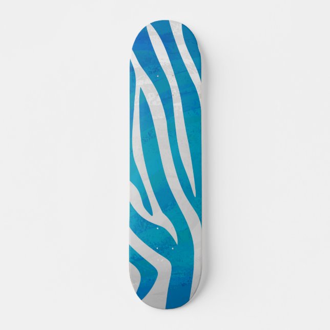 Skateboard Impression en bleu et blanc Zebra (Devant)