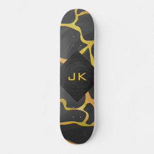 Skateboard Impression Giraffe noir et jaune