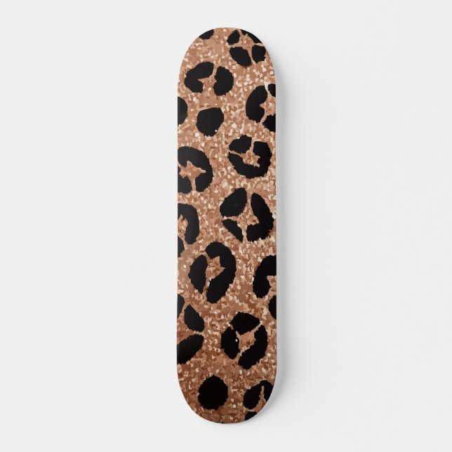 Skateboard Impression guépard paillettes dorées design audaci (Devant)