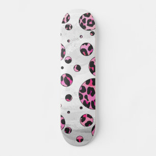 Skateboard Impression léopard à pois noir et rose vif