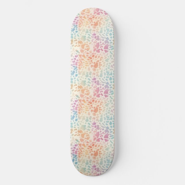 Skateboard Impression léopard arc-en-ciel pastel à l'aquarell (Recto)